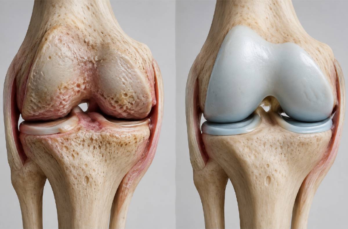 Comparación esquemática del estado de la articulación